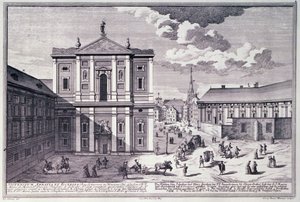 Vista de la Schottenkirche (iglesia escocesa) grabada por George-Daniel Heumann (1692-1759)